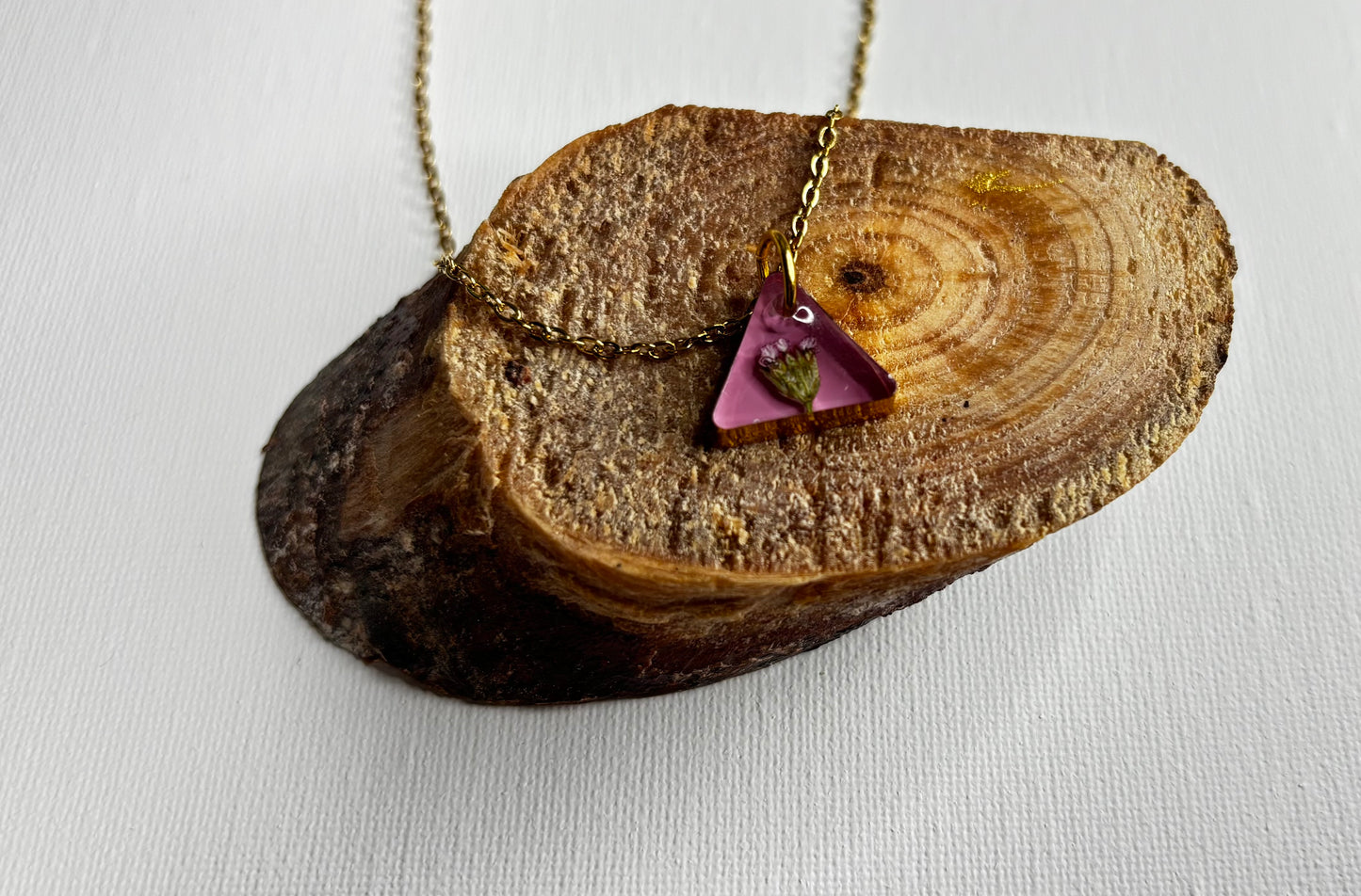 Pink and gold triangle necklace