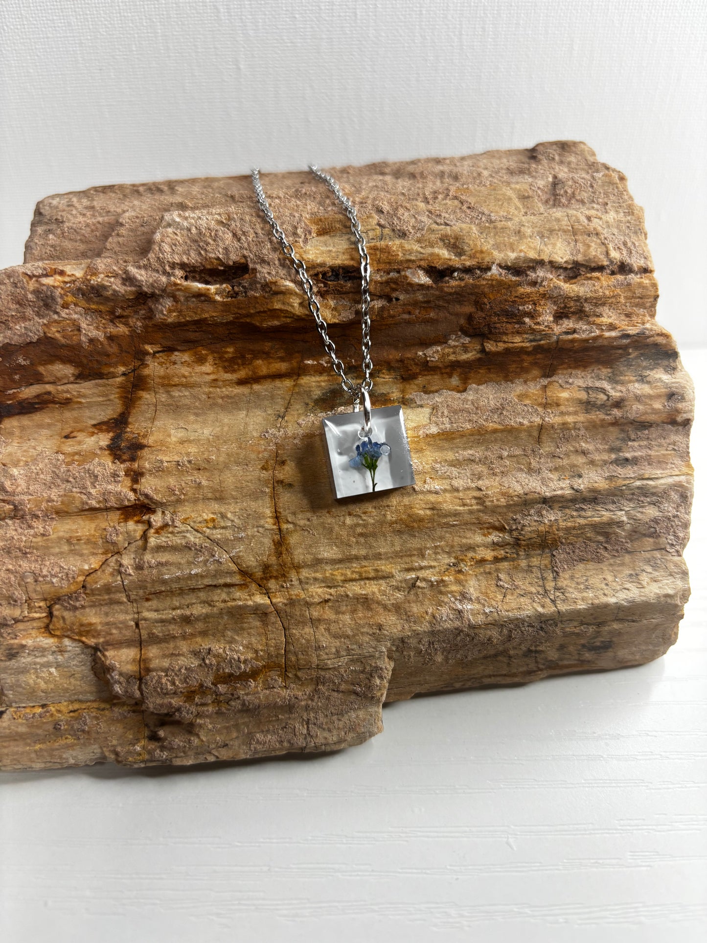 Blue and silver square necklace