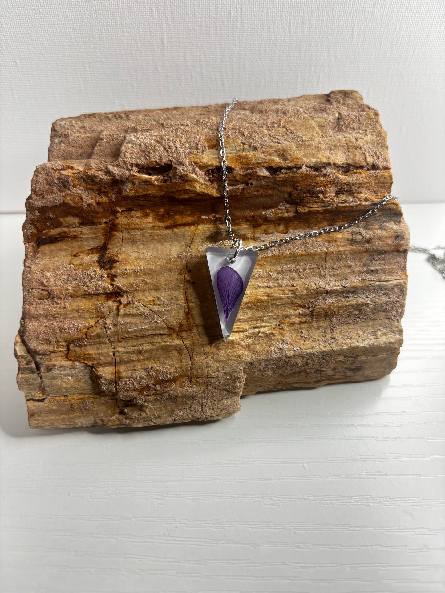 Purple and silver triangle necklace